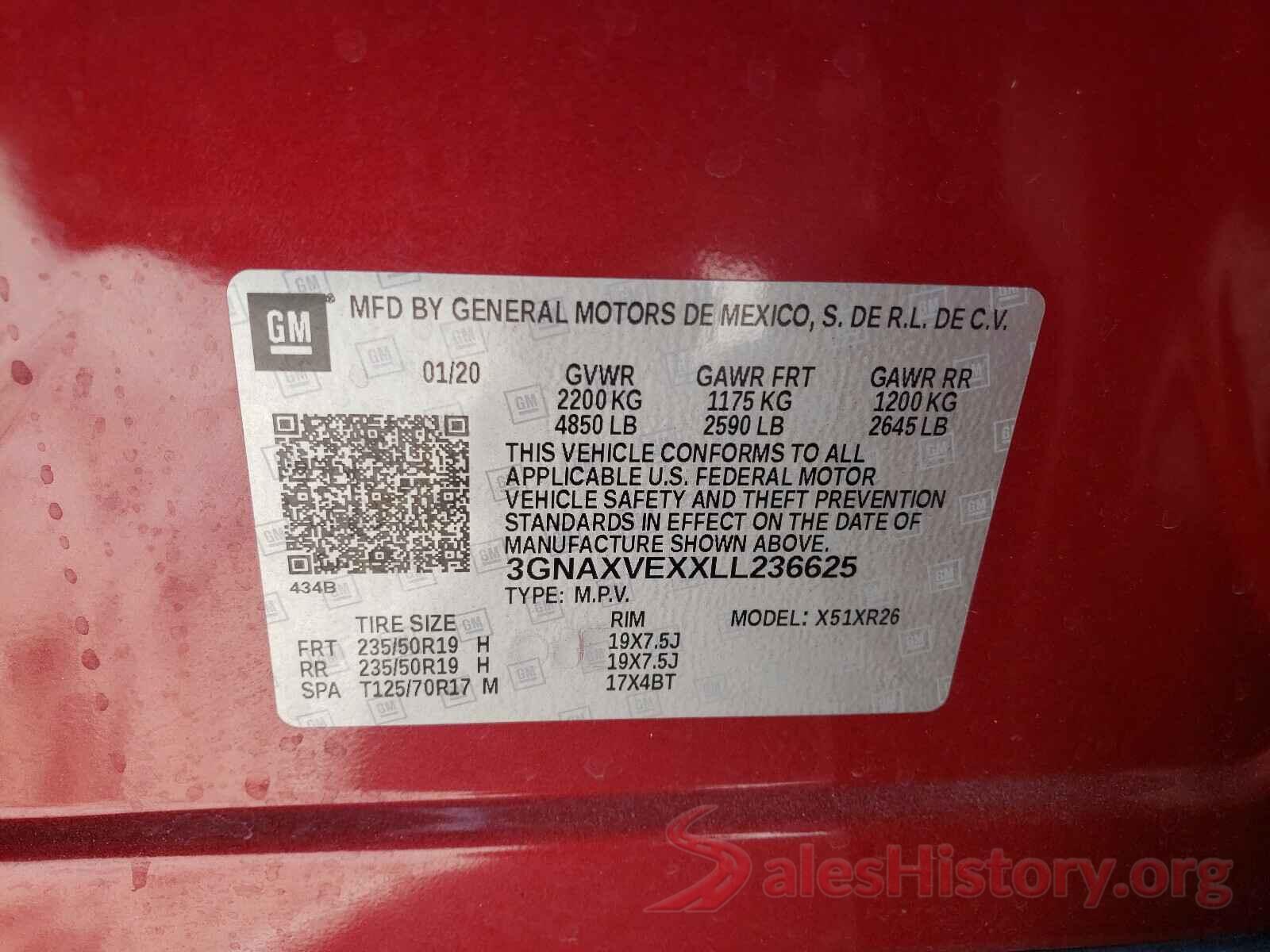 3GNAXVEXXLL236625 2020 CHEVROLET EQUINOX