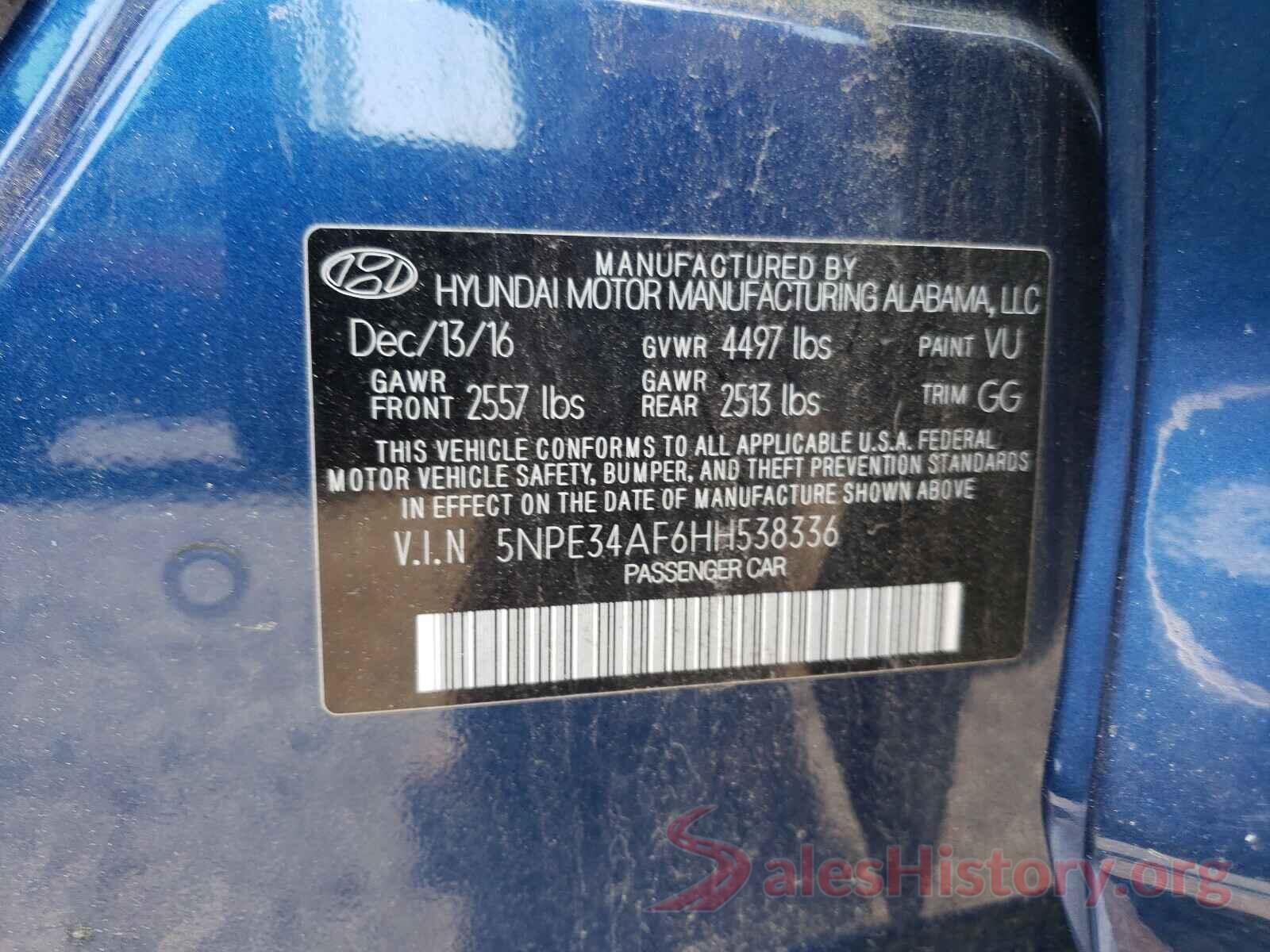 5NPE34AF6HH538336 2017 HYUNDAI SONATA