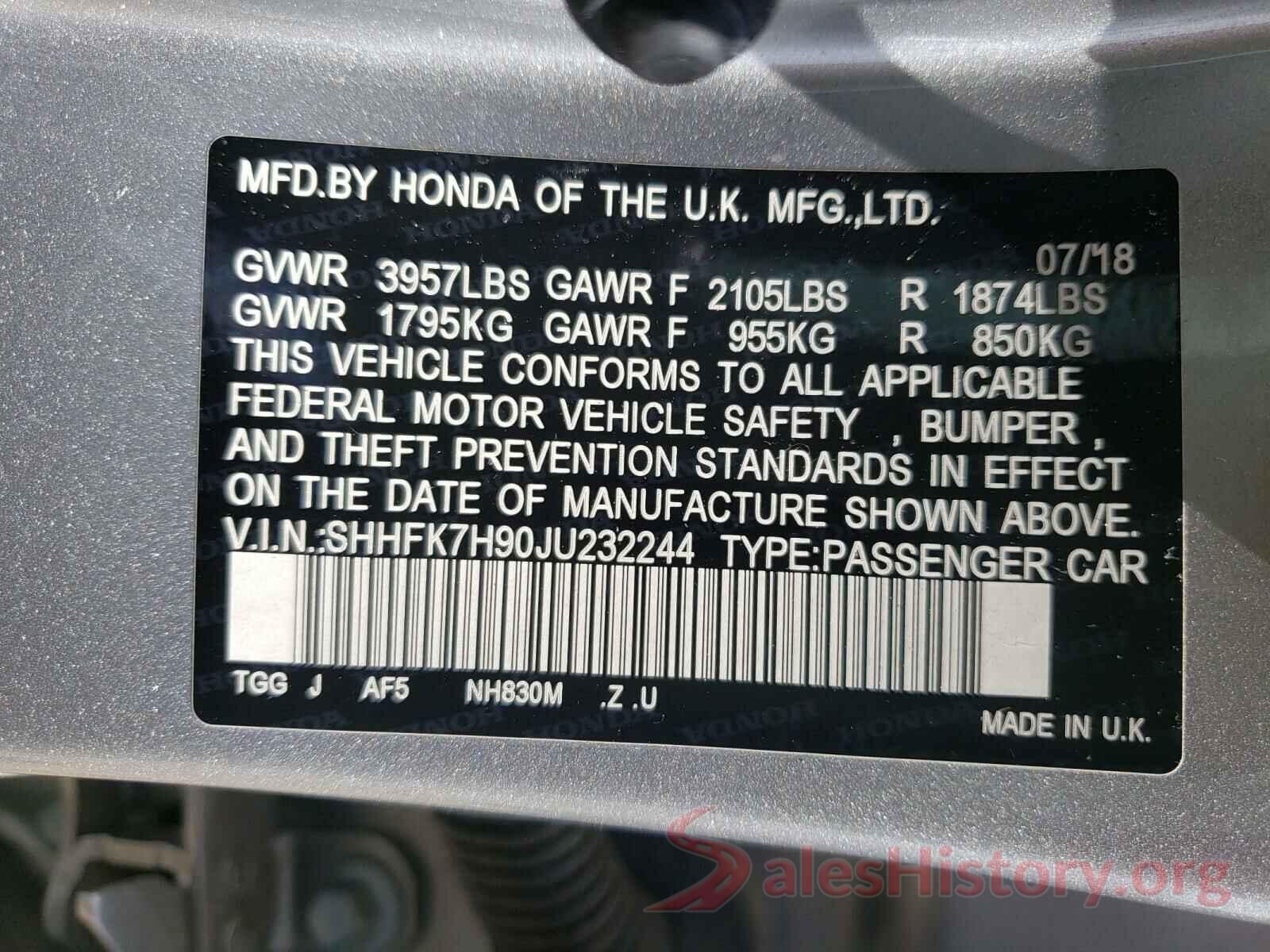 SHHFK7H90JU232244 2018 HONDA CIVIC