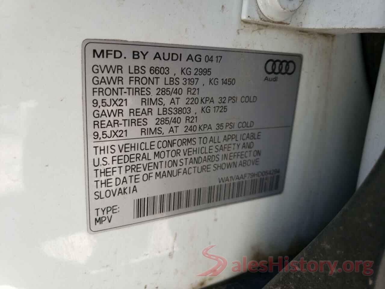 WA1VAAF79HD054294 2017 AUDI Q7