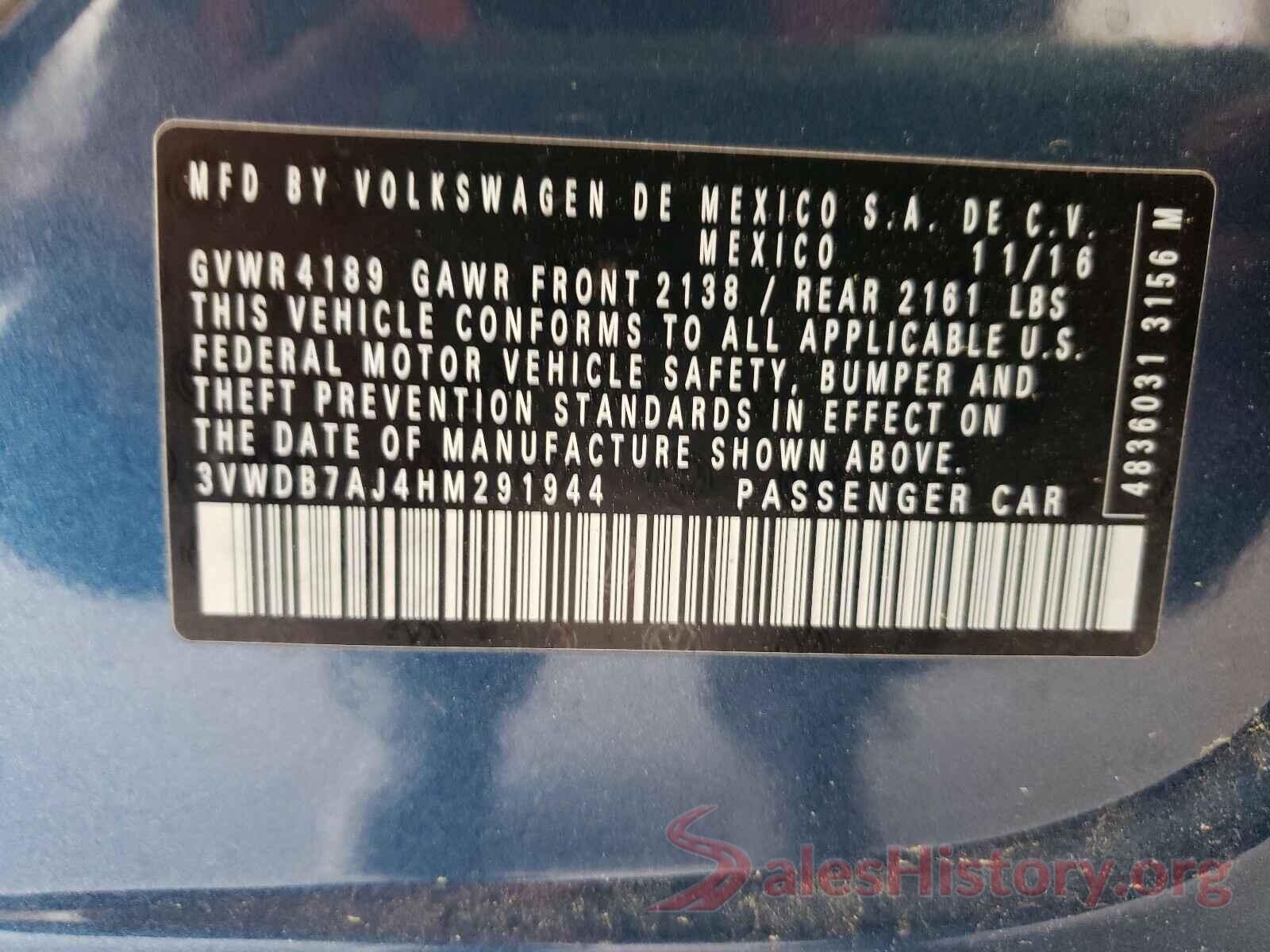 3VWDB7AJ4HM291944 2017 VOLKSWAGEN JETTA