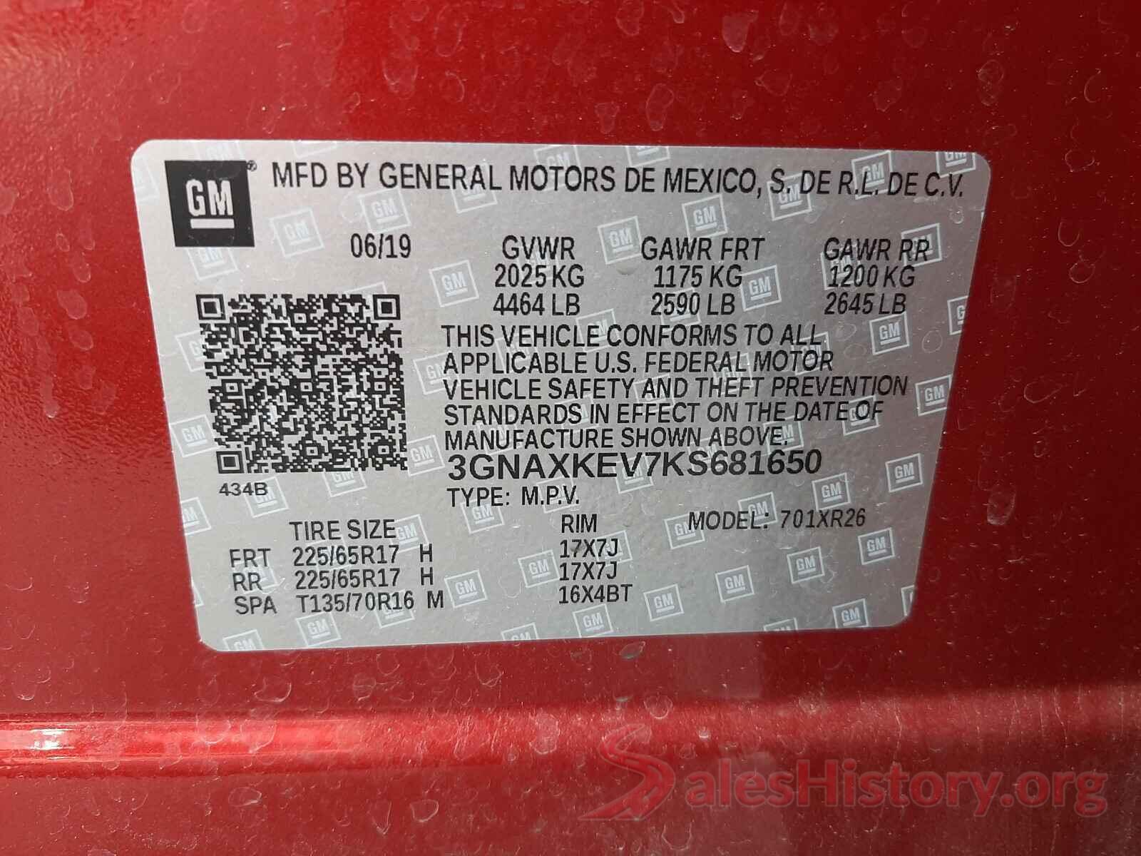 3GNAXKEV7KS681650 2019 CHEVROLET EQUINOX