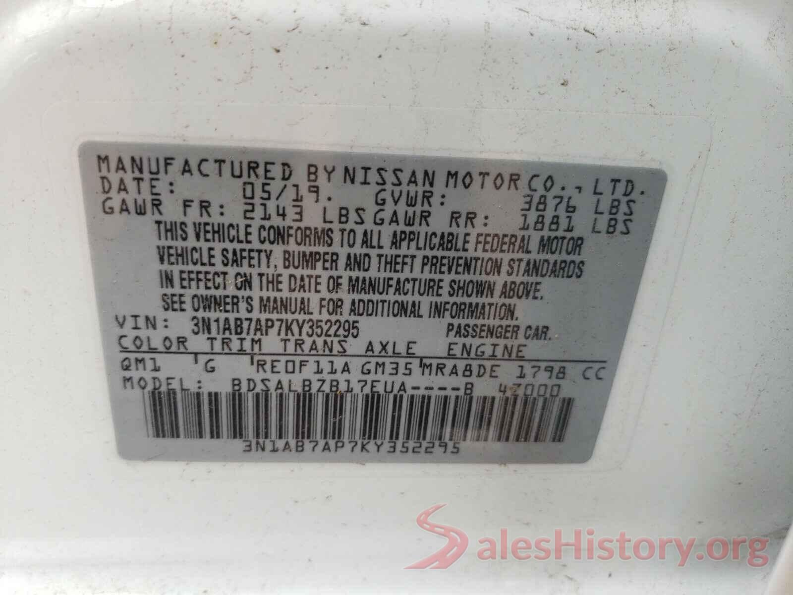 3N1AB7AP7KY352295 2019 NISSAN SENTRA