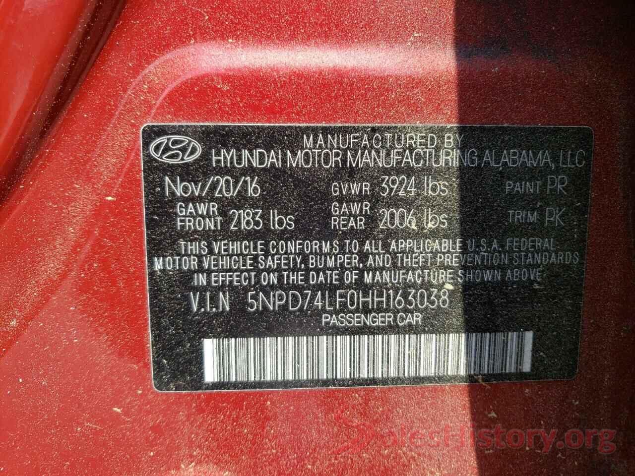 5NPD74LF0HH163038 2017 HYUNDAI ELANTRA