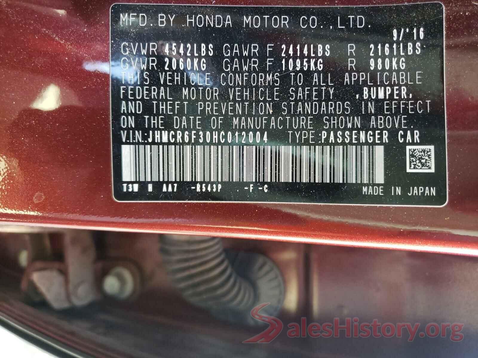 JHMCR6F30HC012004 2017 HONDA ACCORD