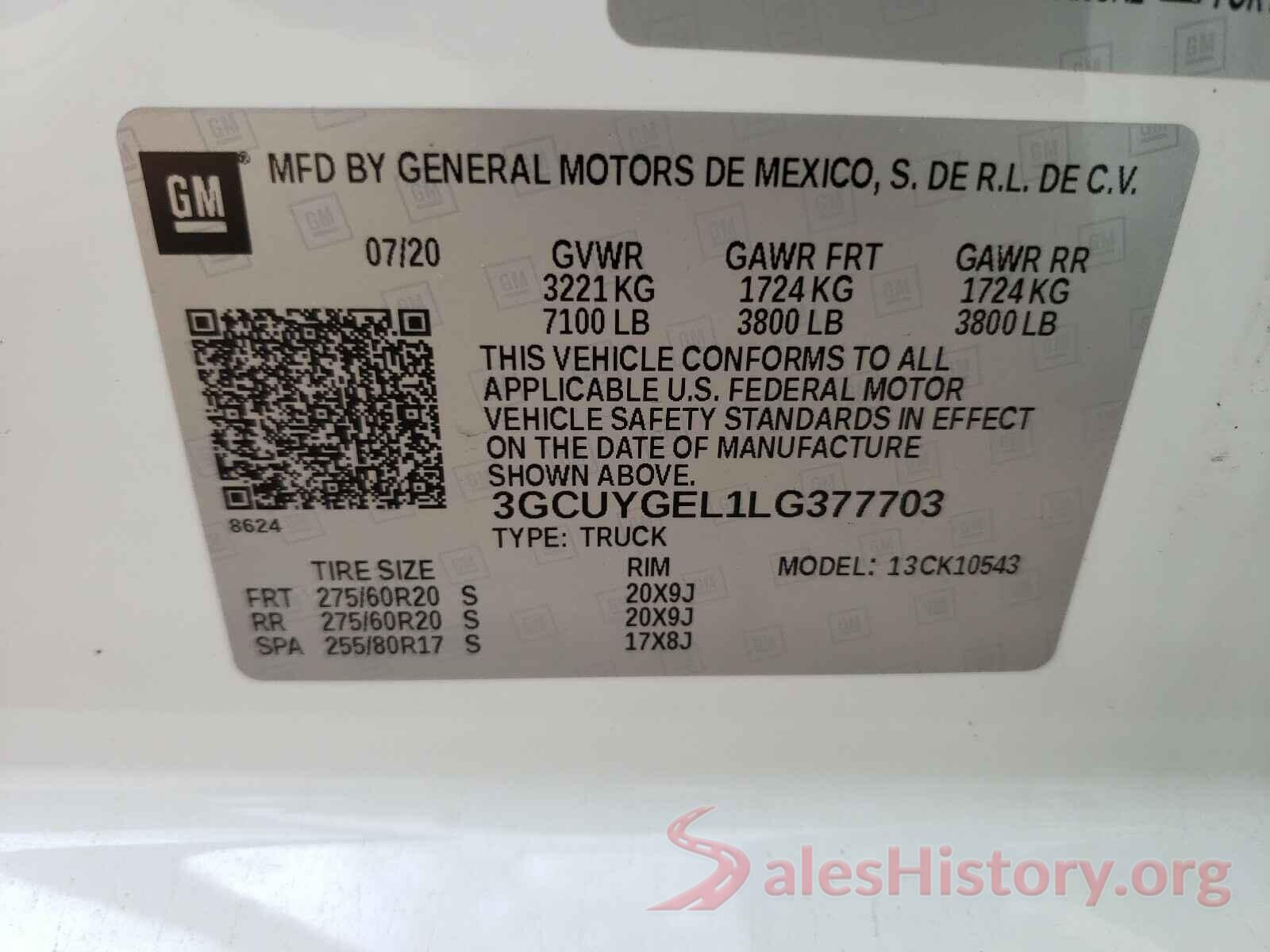 3GCUYGEL1LG377703 2020 CHEVROLET SILVERADO