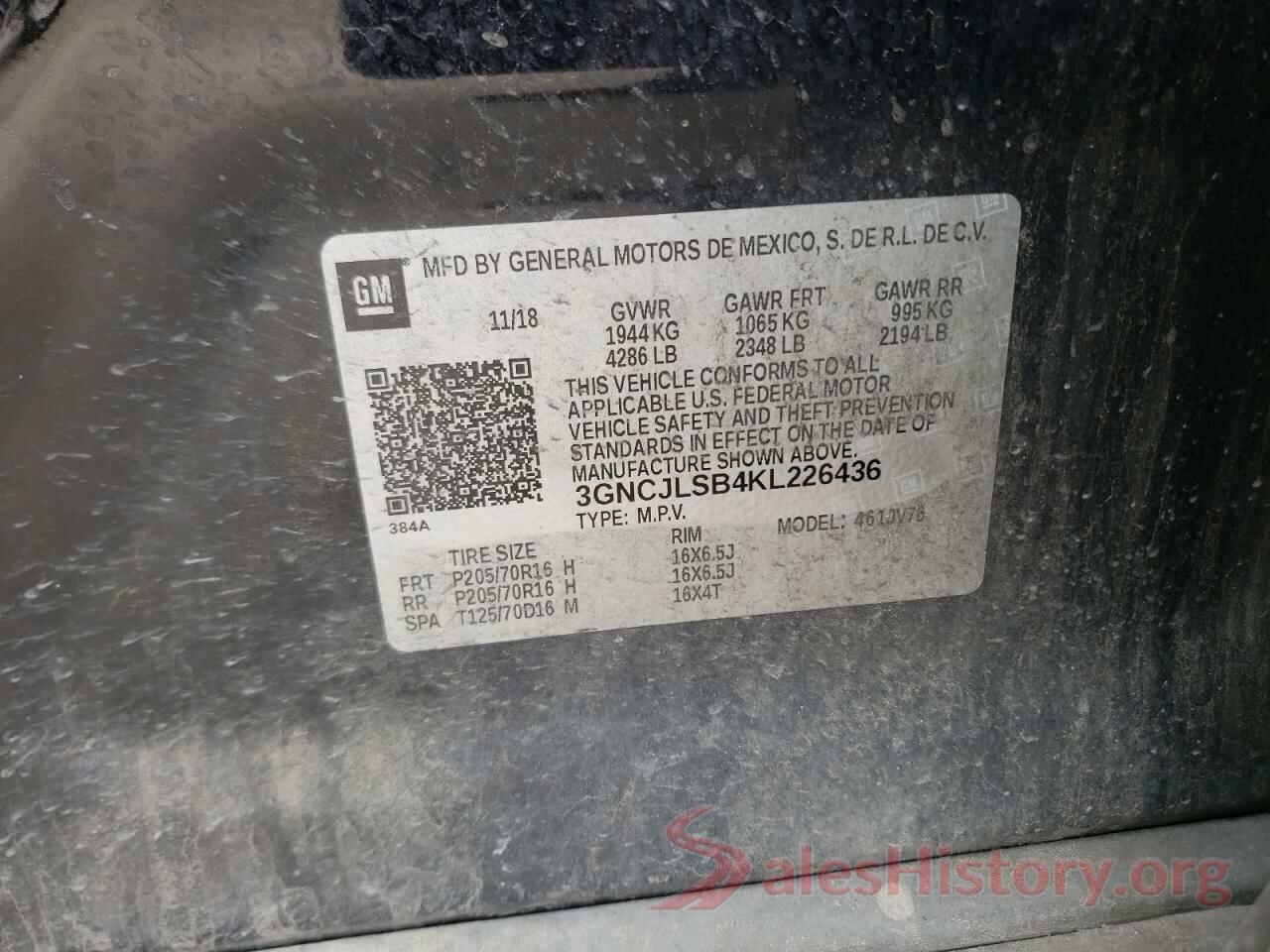 3GNCJLSB4KL226436 2019 CHEVROLET TRAX