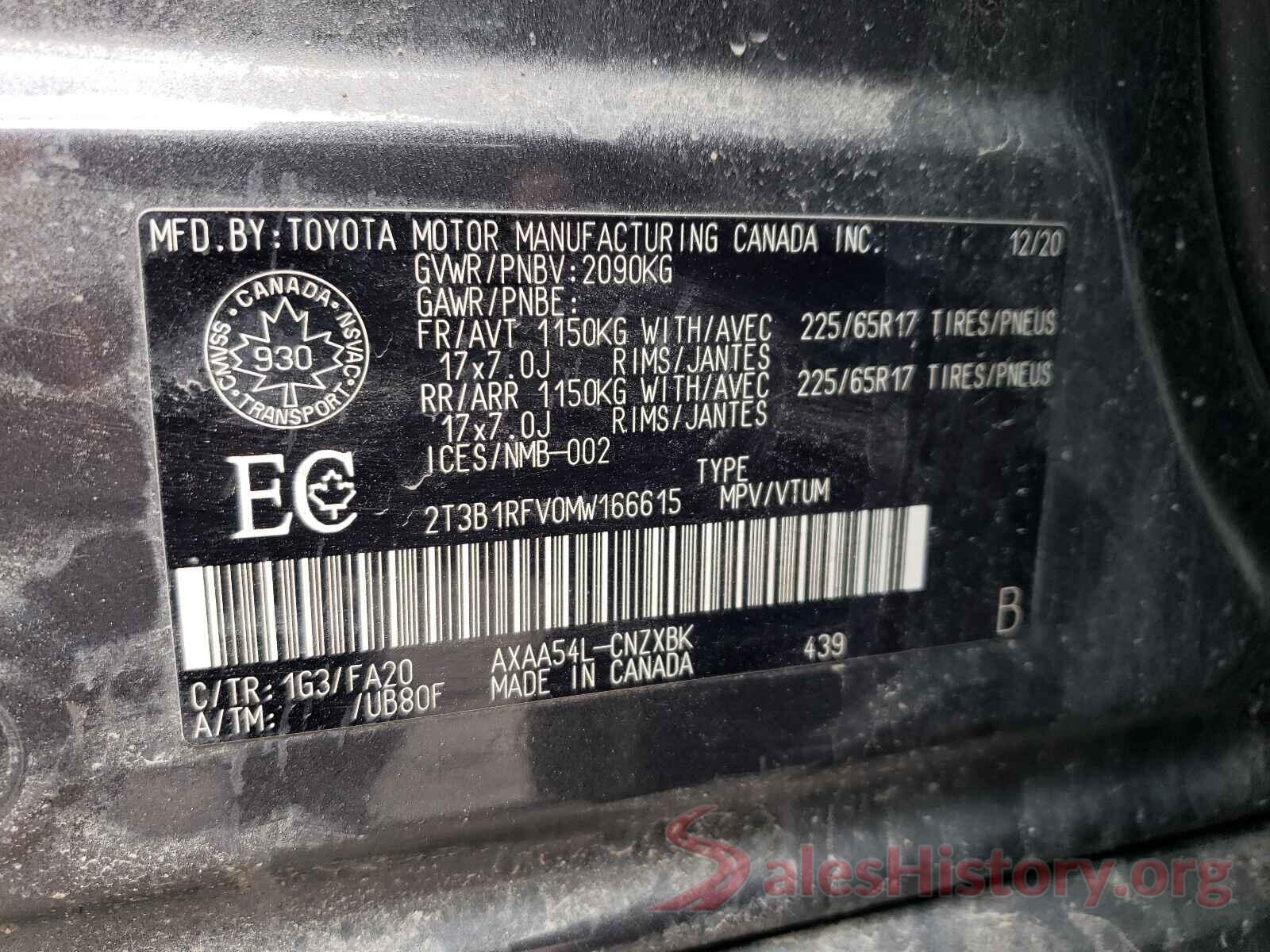 2T3B1RFV0MW166615 2021 TOYOTA RAV4