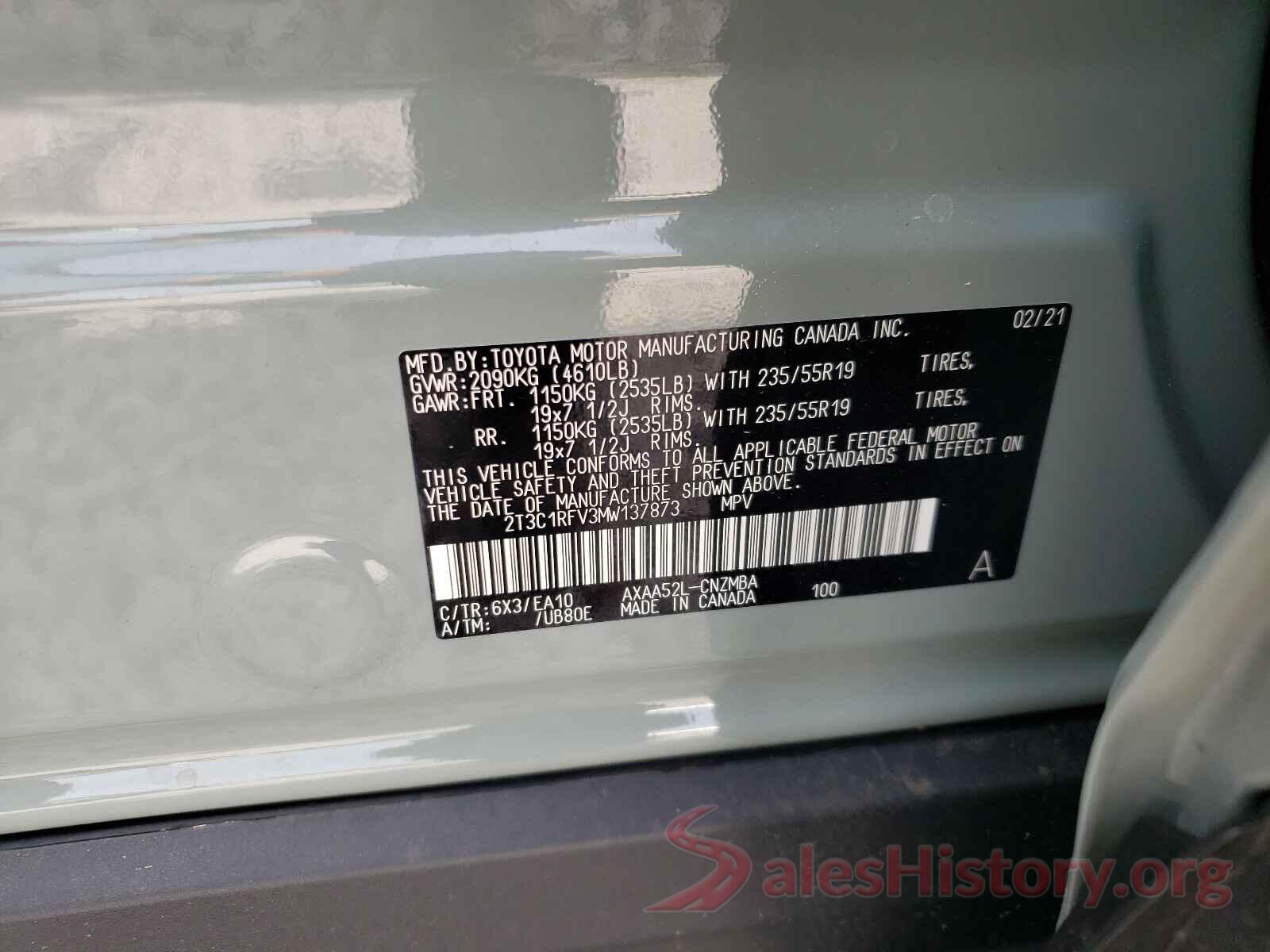 2T3C1RFV3MW137873 2021 TOYOTA RAV4