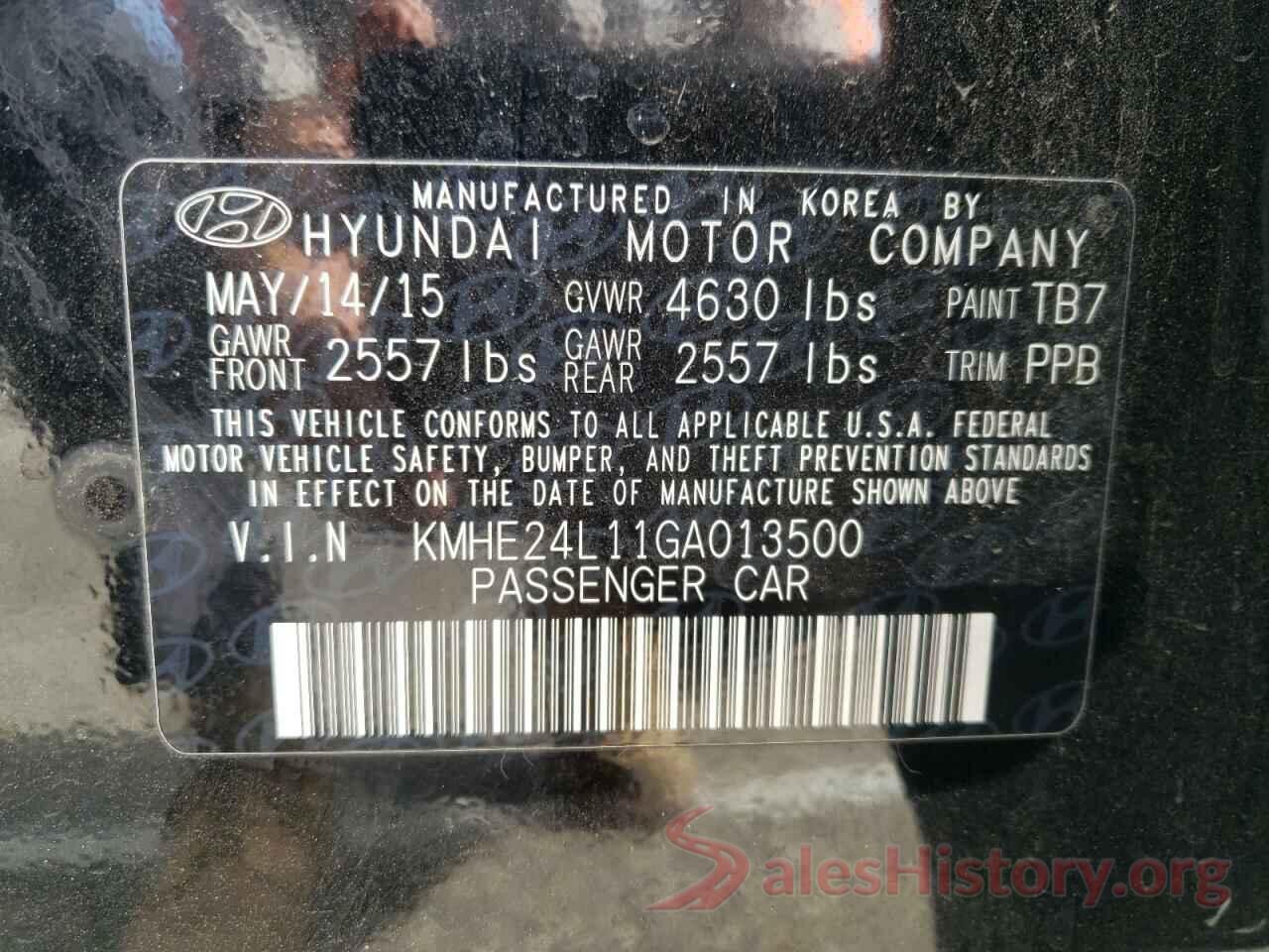 KMHE24L11GA013500 2016 HYUNDAI SONATA