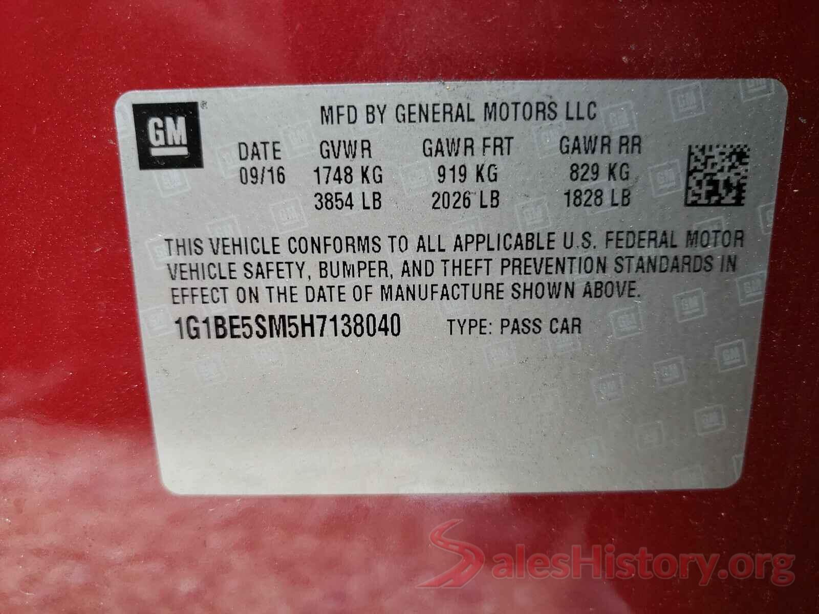 1G1BE5SM5H7138040 2017 CHEVROLET CRUZE