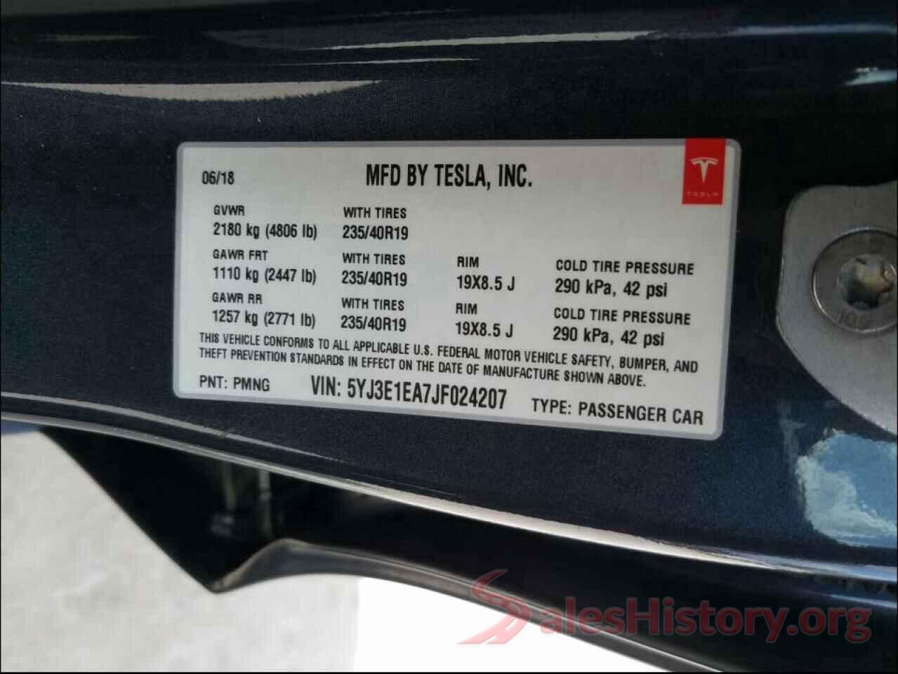 5YJ3E1EA7JF024207 2018 TESLA MODEL 3