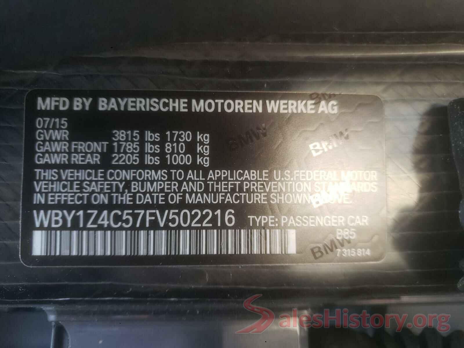 WBY1Z4C57FV502216 2015 BMW I SERIES