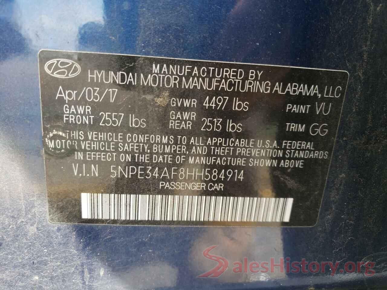 5NPE34AF8HH584914 2017 HYUNDAI SONATA