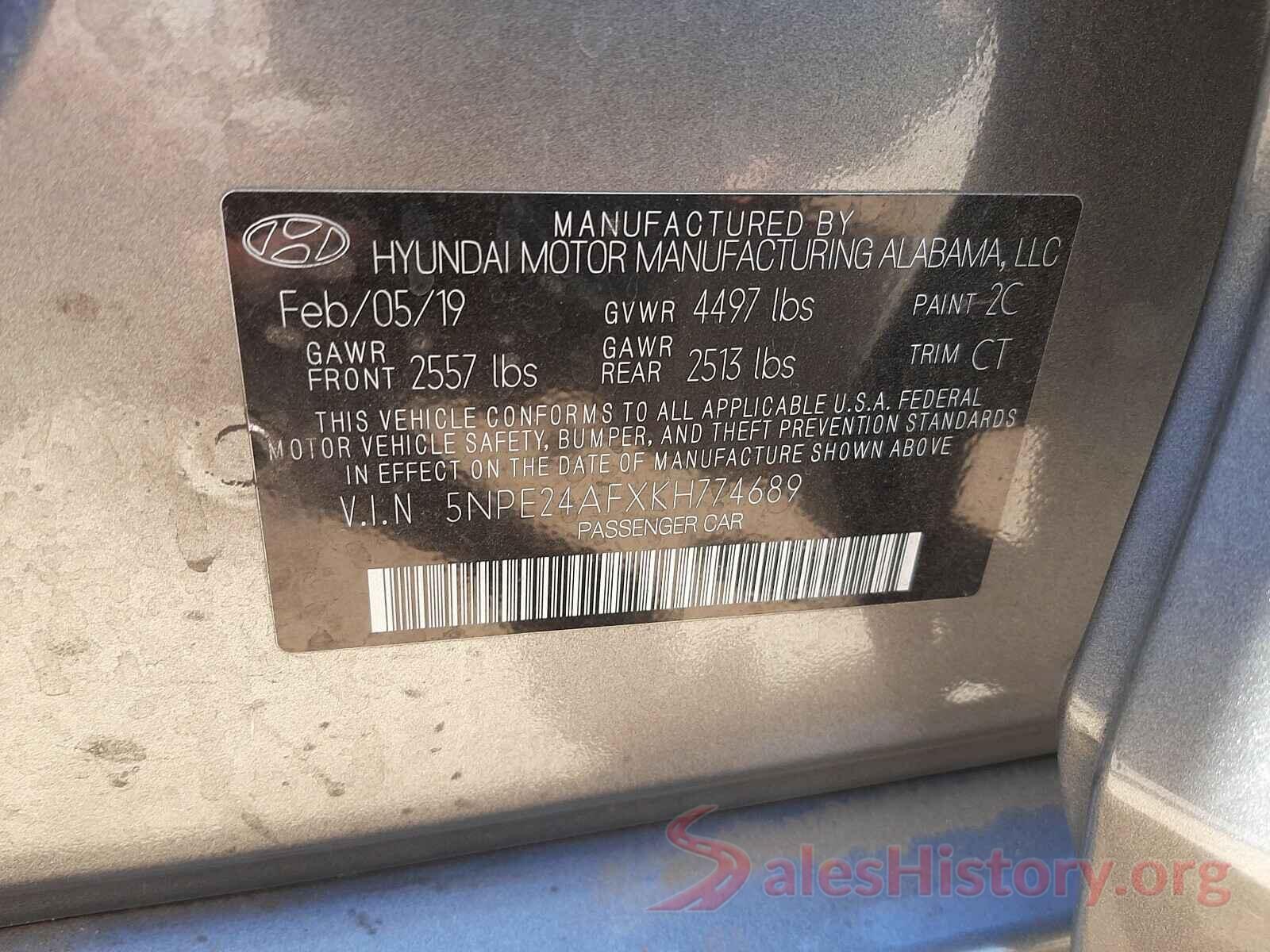 5NPE24AFXKH774689 2019 HYUNDAI SONATA