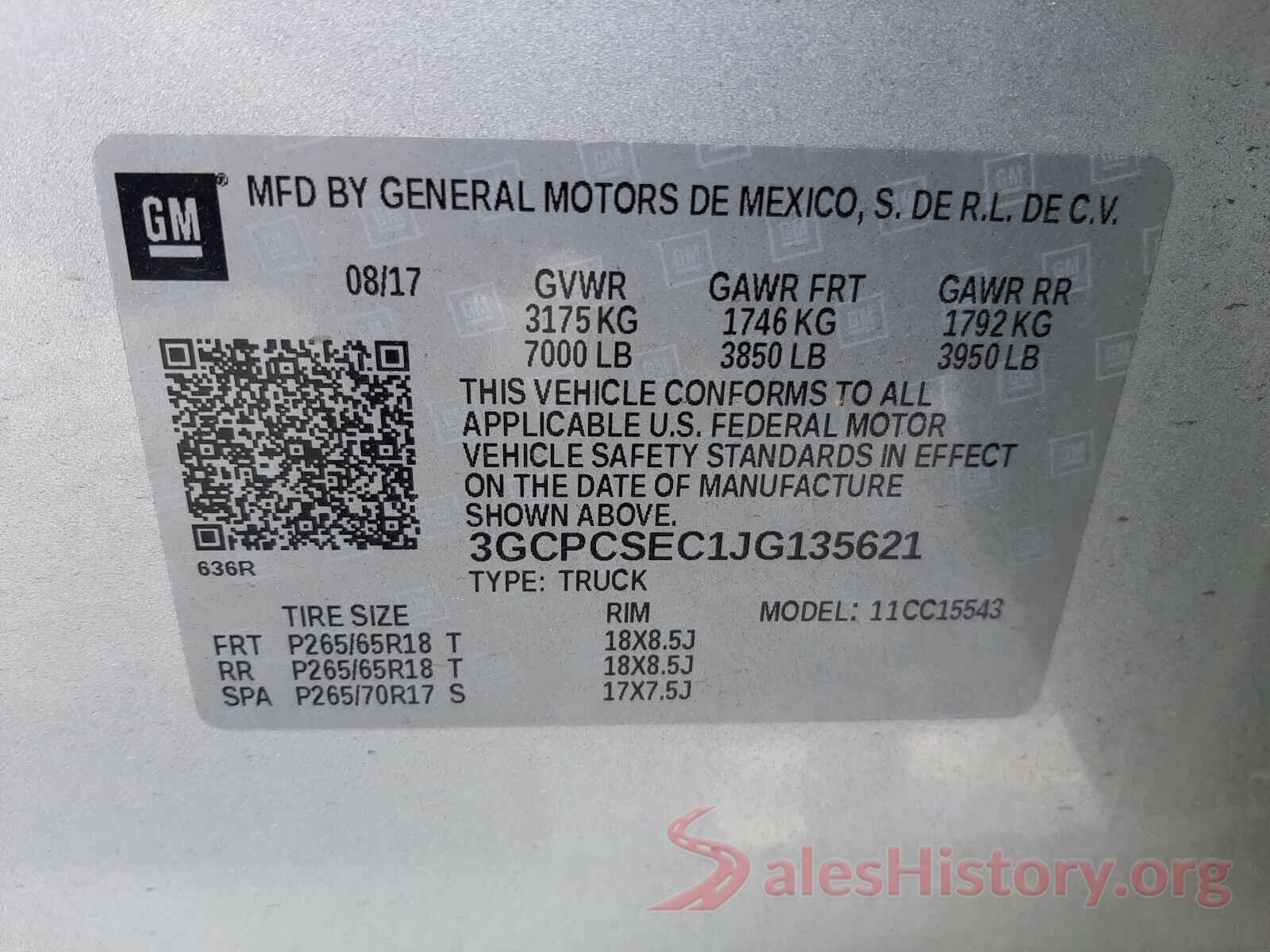 3GCPCSEC1JG135621 2018 CHEVROLET SILVERADO