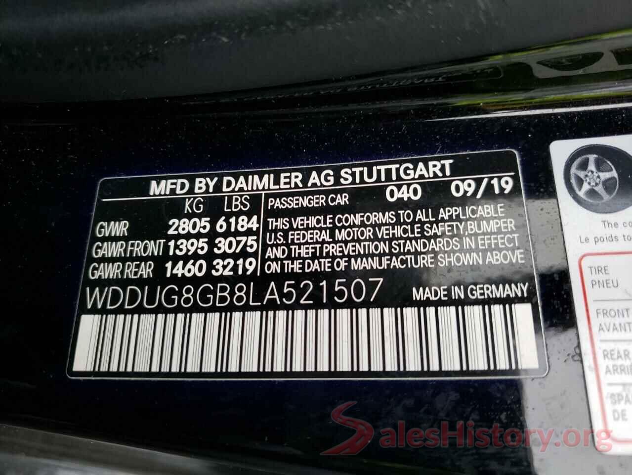 WDDUG8GB8LA521507 2020 MERCEDES-BENZ S-CLASS