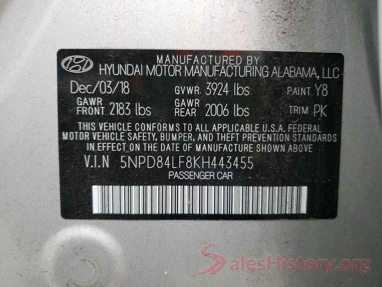 5NPD84LF8KH443455 2019 HYUNDAI ELANTRA