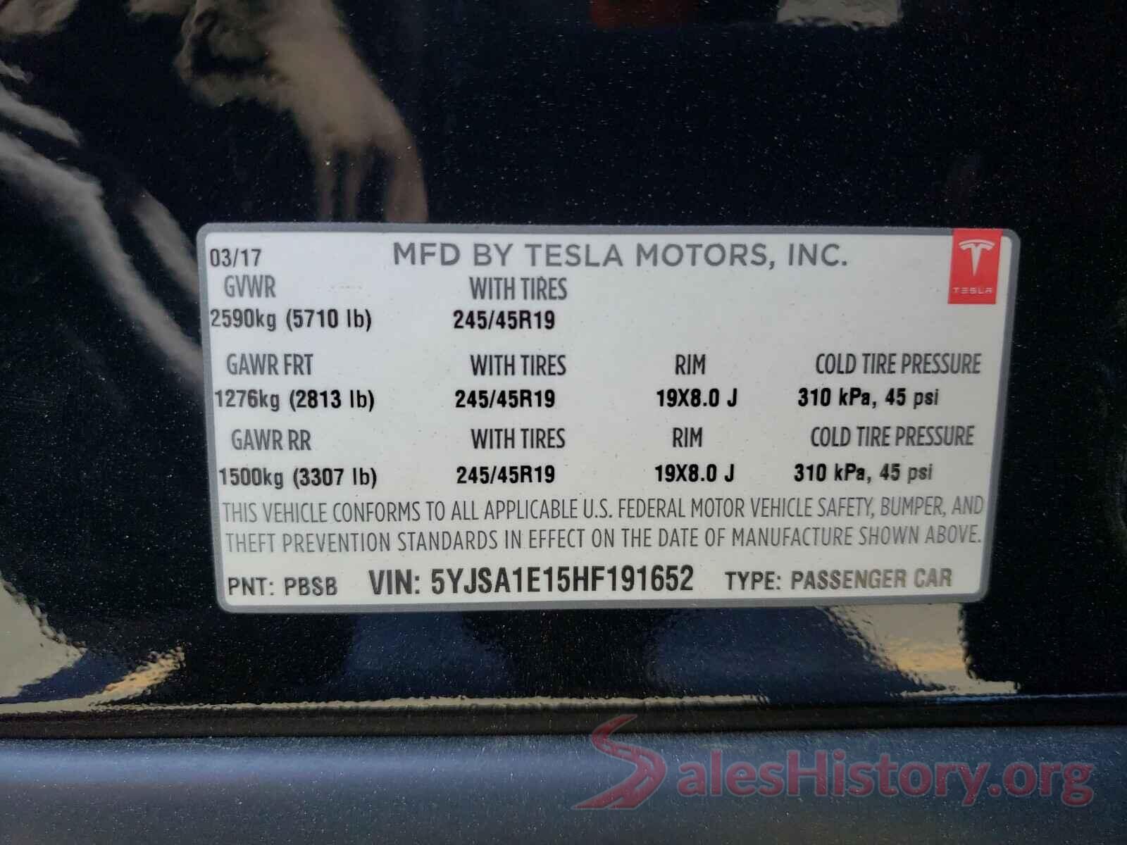 5YJSA1E15HF191652 2017 TESLA MODEL S