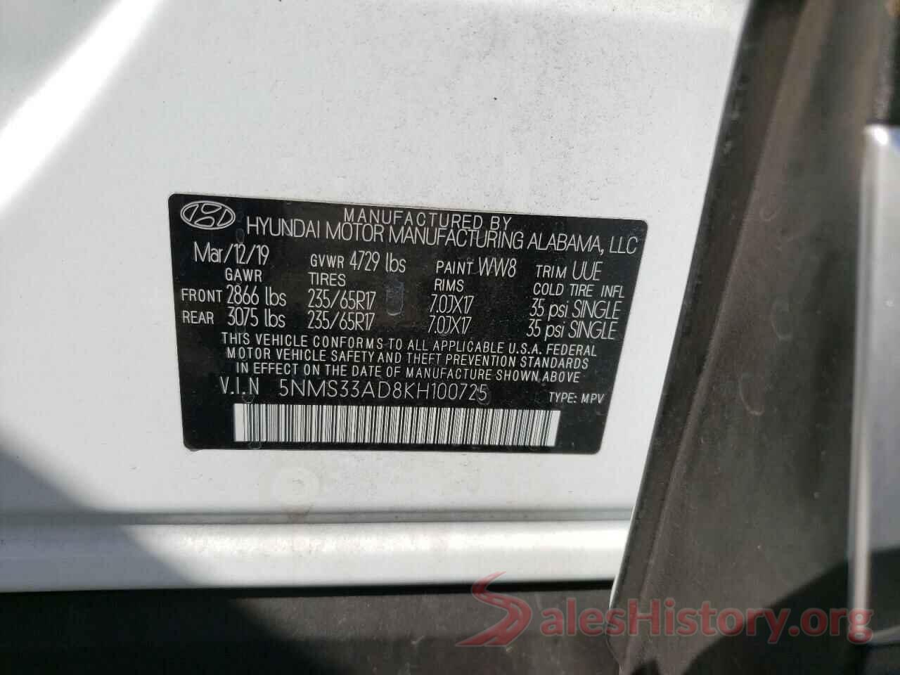 5NMS33AD8KH100725 2019 HYUNDAI SANTA FE