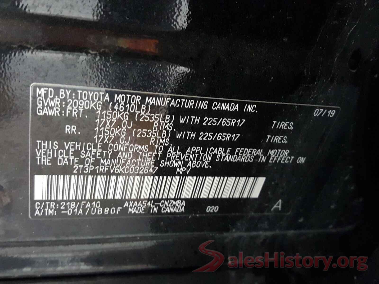 2T3P1RFV6KC032647 2019 TOYOTA RAV4