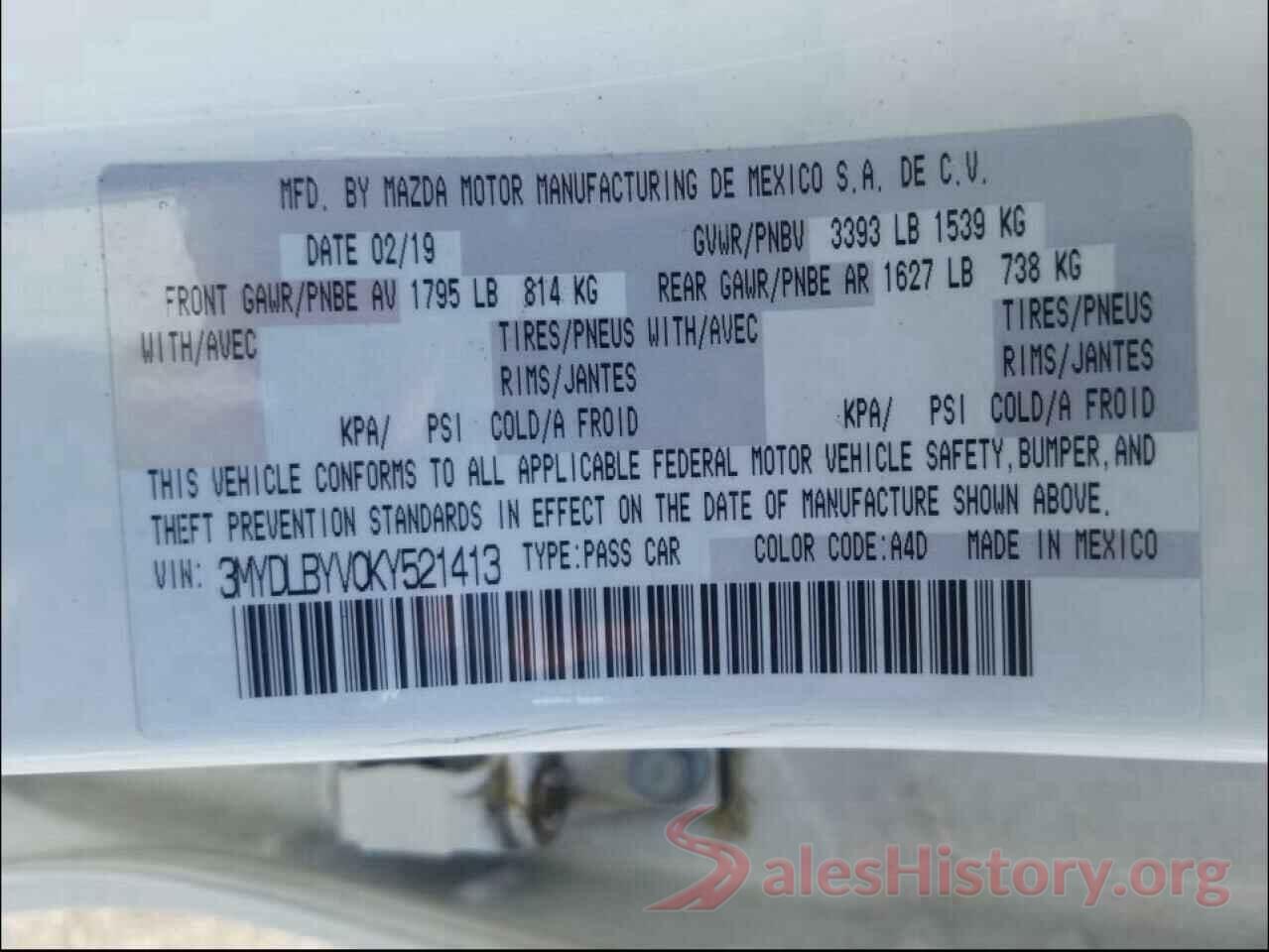 3MYDLBYV0KY521413 2019 TOYOTA YARIS