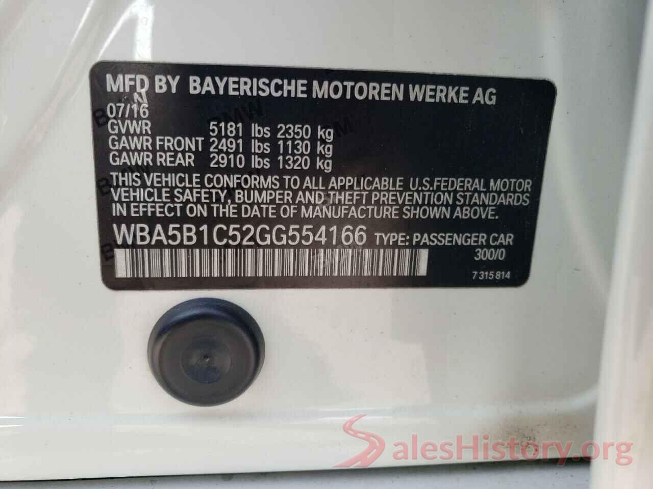 WBA5B1C52GG554166 2016 BMW 5 SERIES