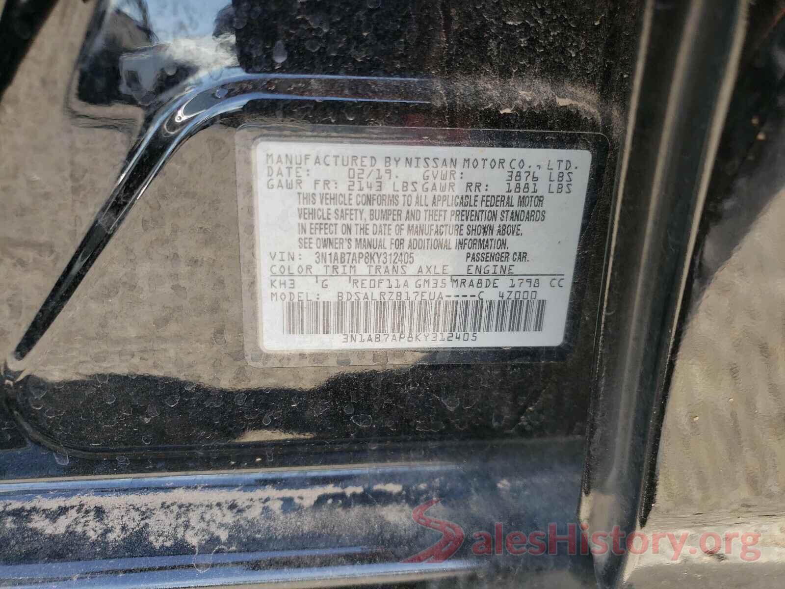 3N1AB7AP8KY312405 2019 NISSAN SENTRA