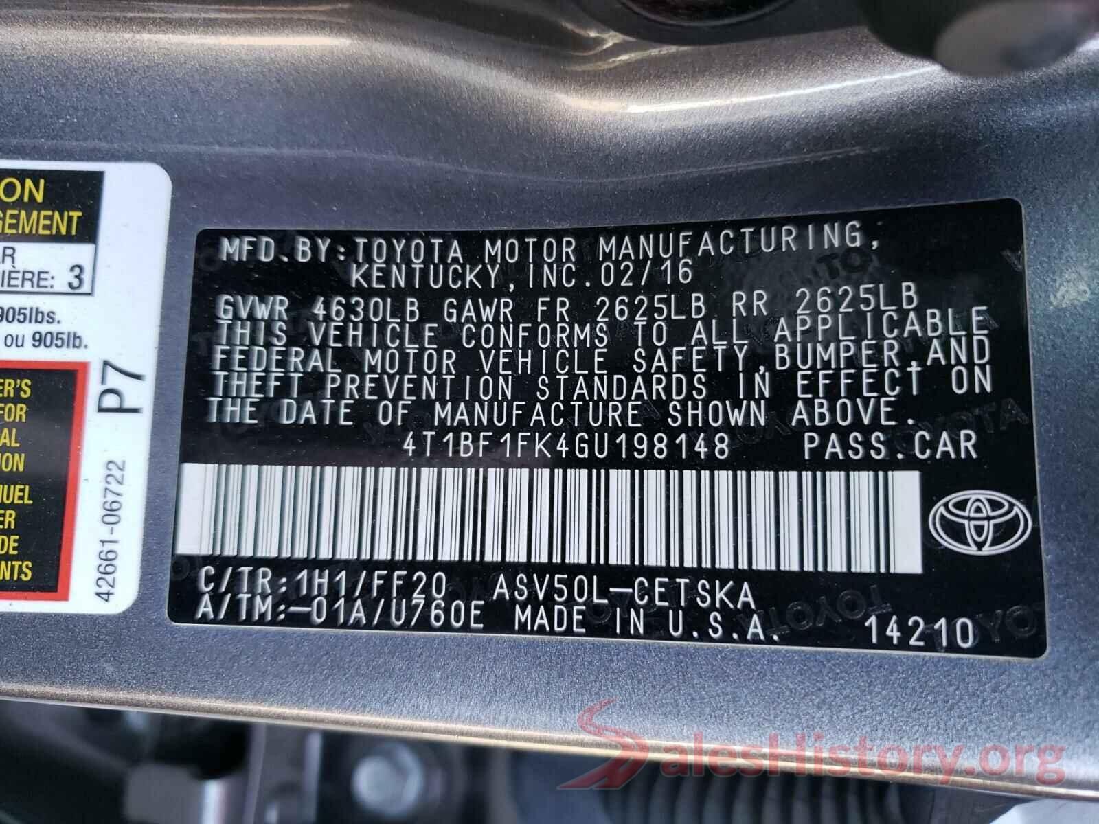 4T1BF1FK4GU198148 2016 TOYOTA CAMRY