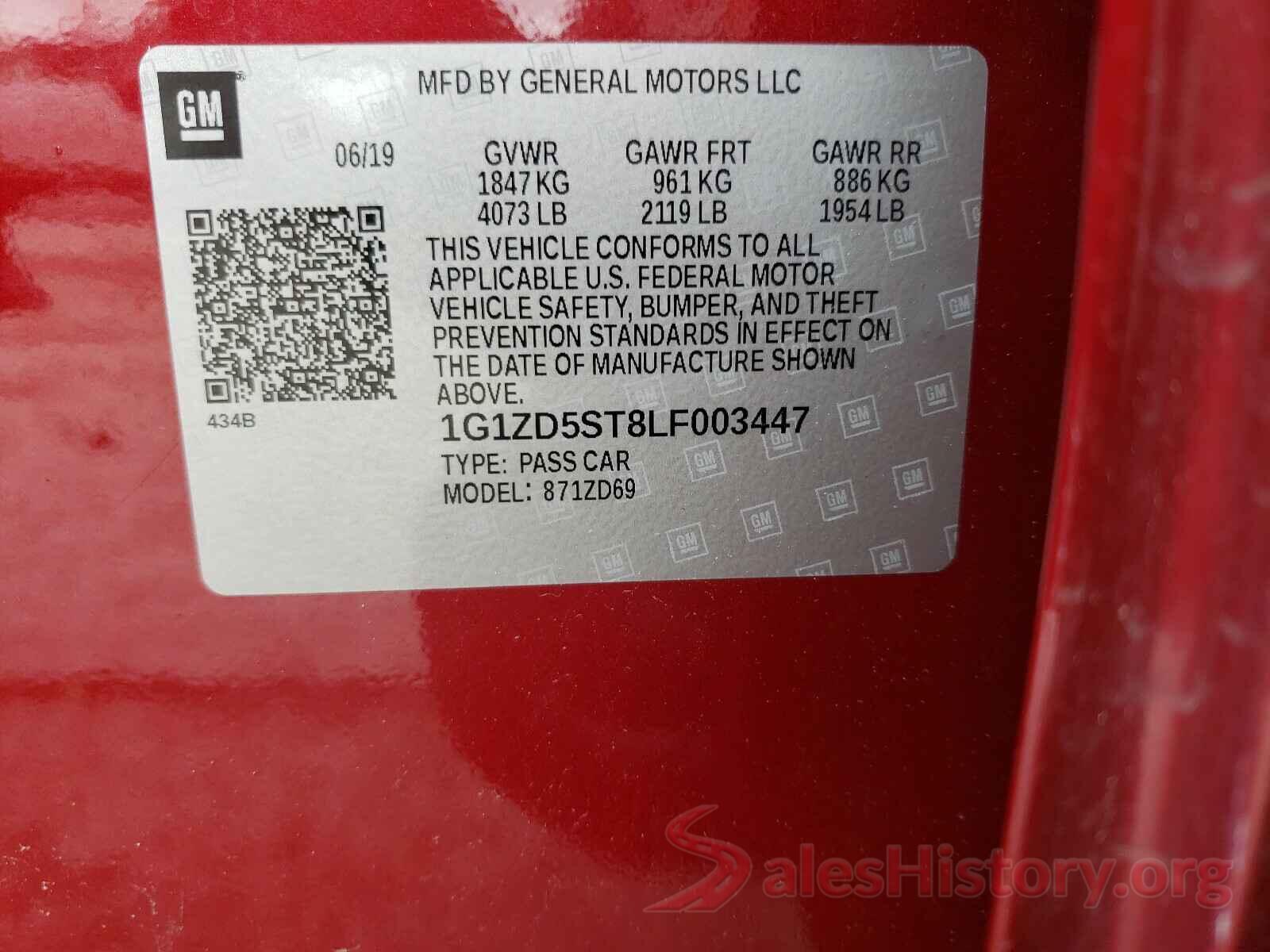 1G1ZD5ST8LF003447 2020 CHEVROLET MALIBU