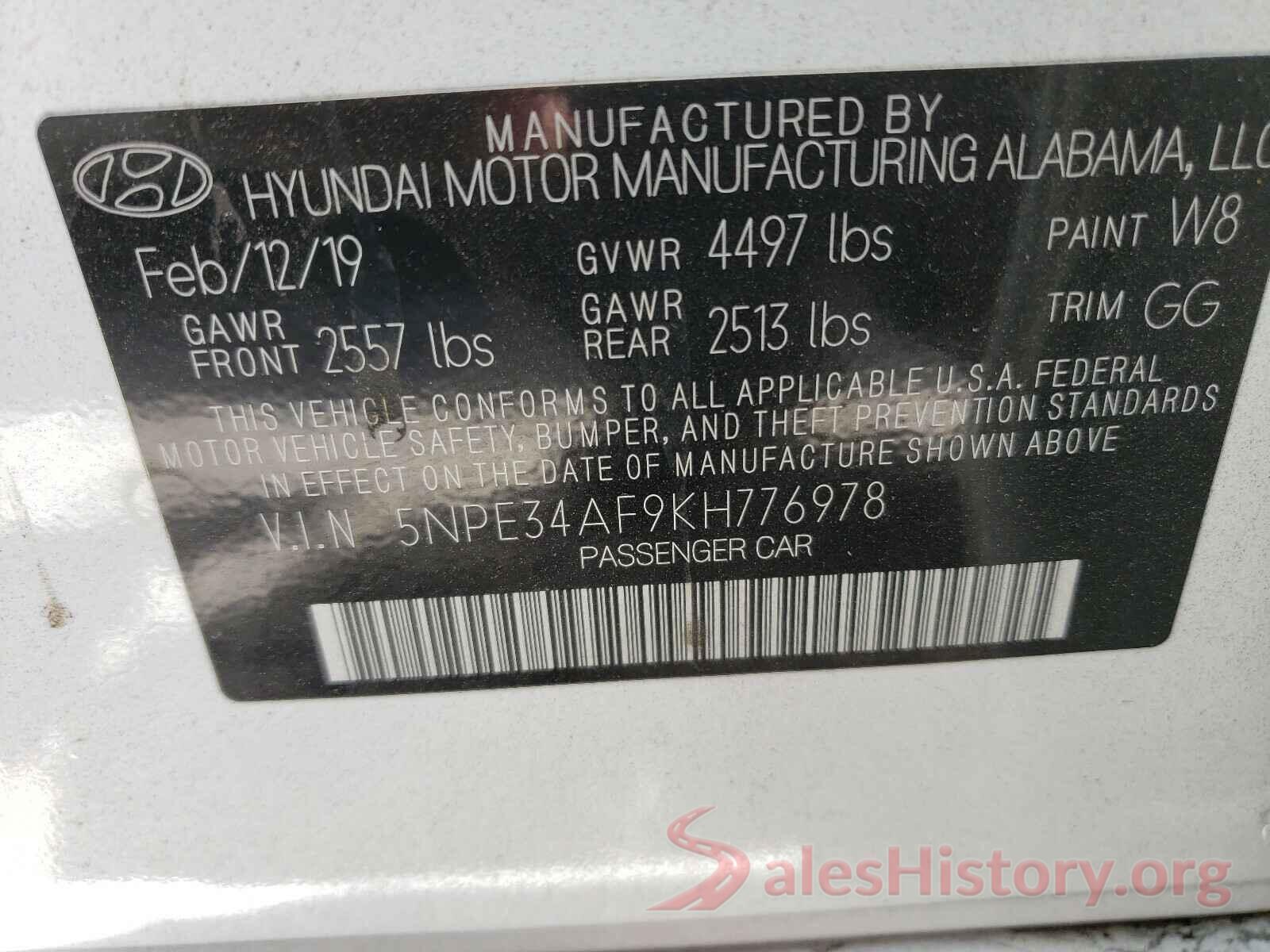 5NPE34AF9KH776978 2019 HYUNDAI SONATA