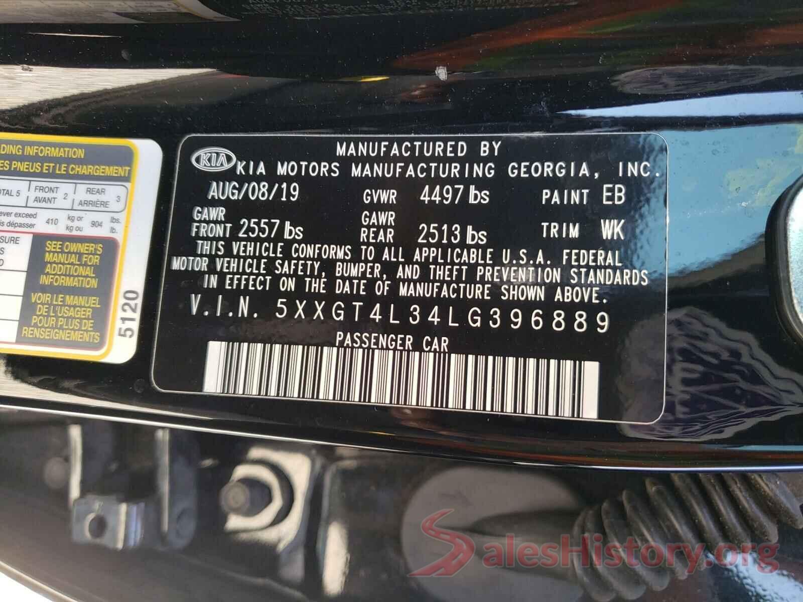 5XXGT4L34LG396889 2020 KIA OPTIMA