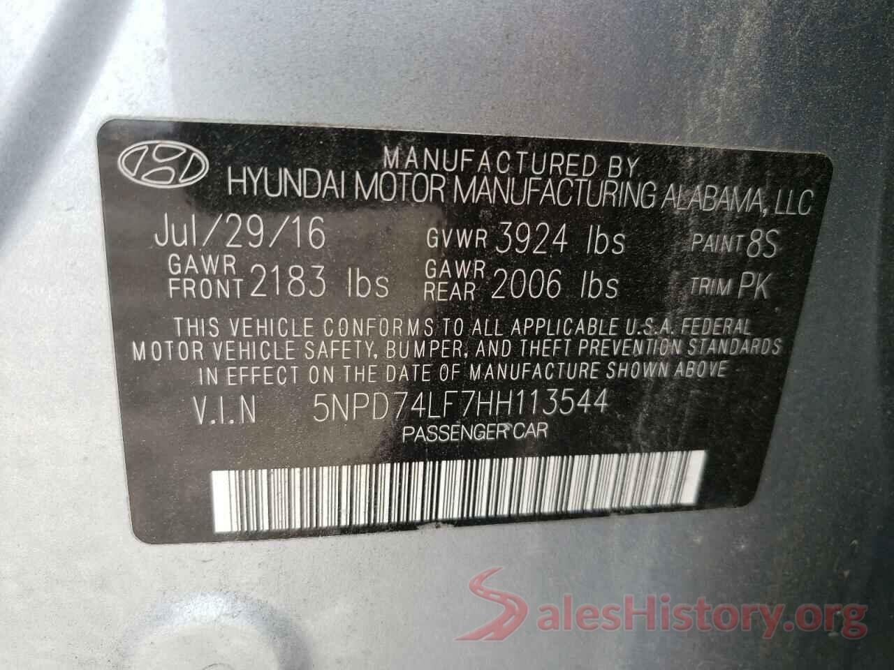 5NPD74LF7HH113544 2017 HYUNDAI ELANTRA