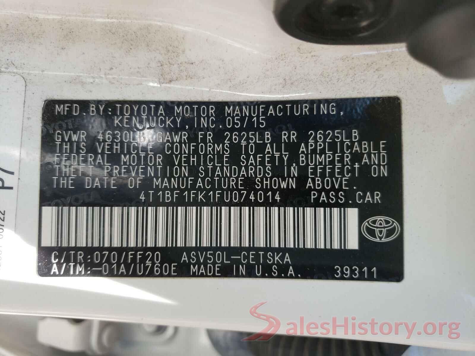 4T1BF1FK1FU074014 2015 TOYOTA CAMRY