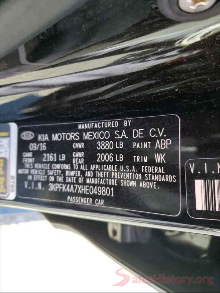 3KPFK4A7XHE049801 2017 KIA FORTE