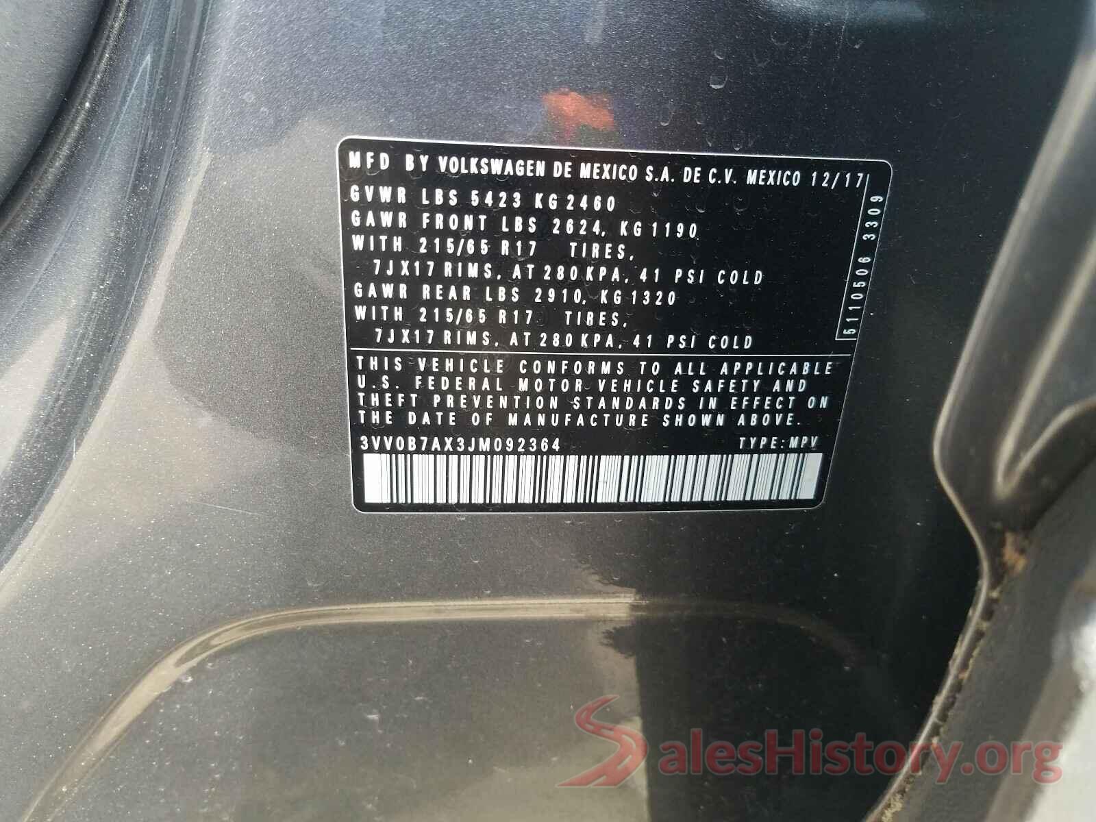 3VV0B7AX3JM092364 2018 VOLKSWAGEN TIGUAN