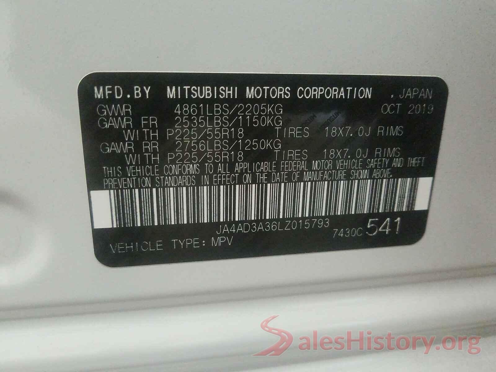 JA4AD3A36LZ015793 2020 MITSUBISHI OUTLANDER