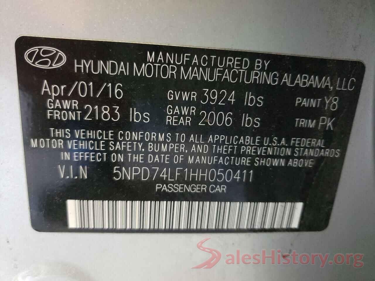 5NPD74LF1HH050411 2017 HYUNDAI ELANTRA