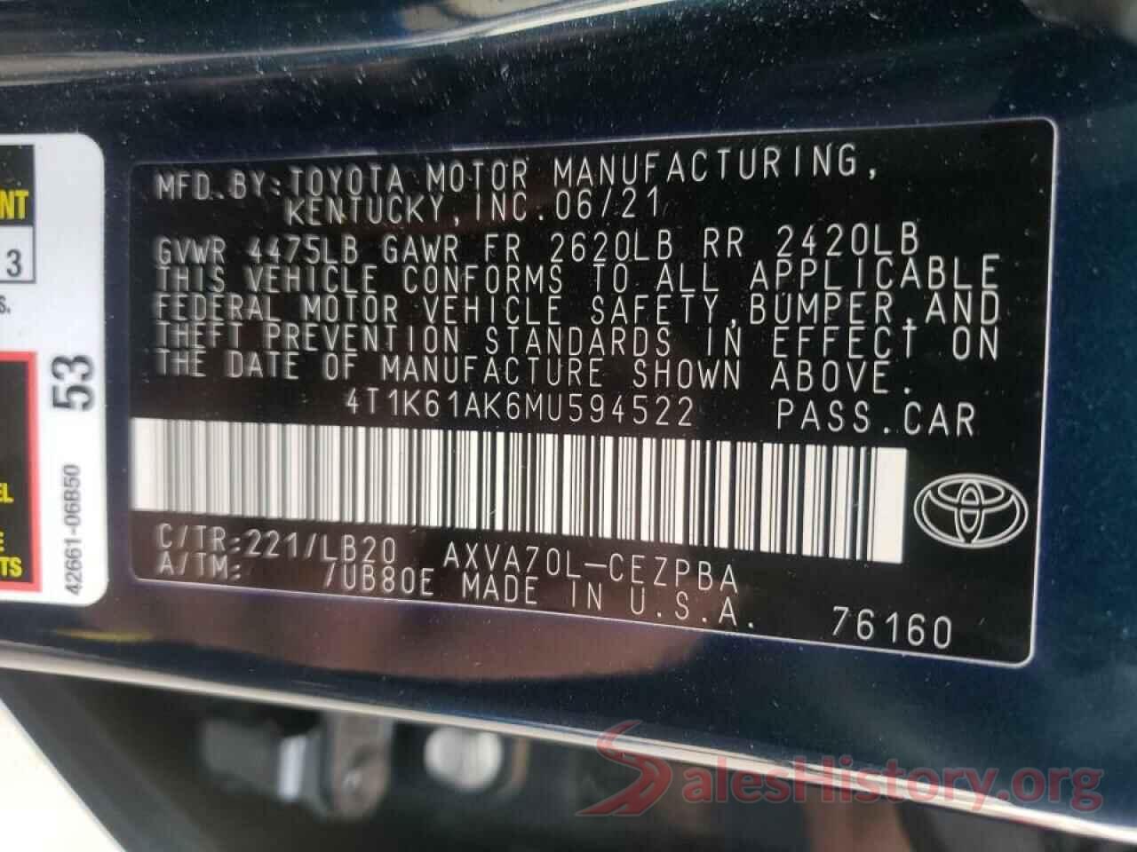 4T1K61AK6MU594522 2021 TOYOTA CAMRY