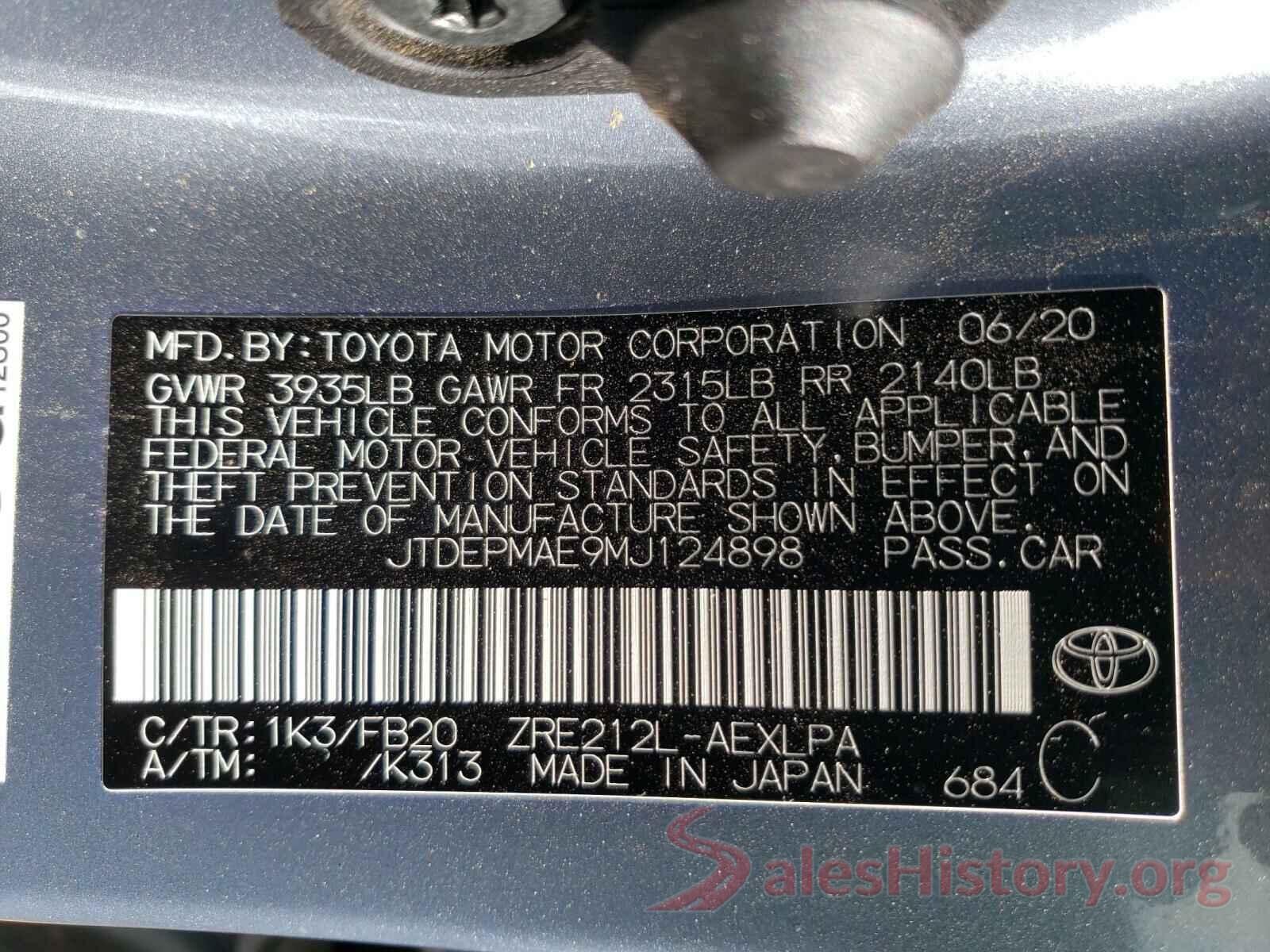 JTDEPMAE9MJ124898 2021 TOYOTA COROLLA