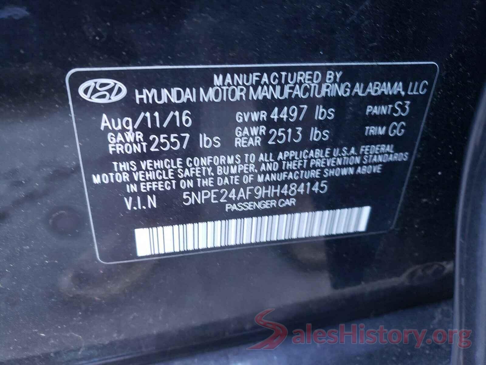 5NPE24AF9HH484145 2017 HYUNDAI SONATA