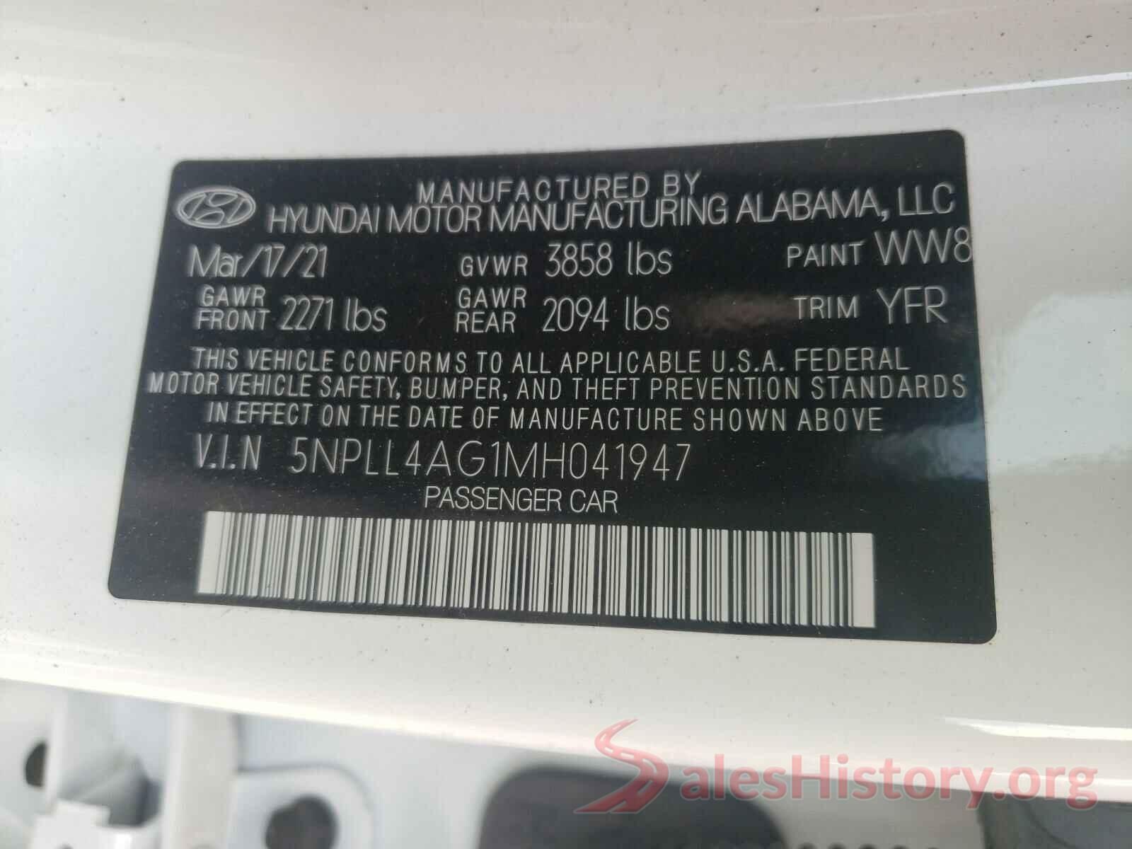 5NPLL4AG1MH041947 2021 HYUNDAI ELANTRA