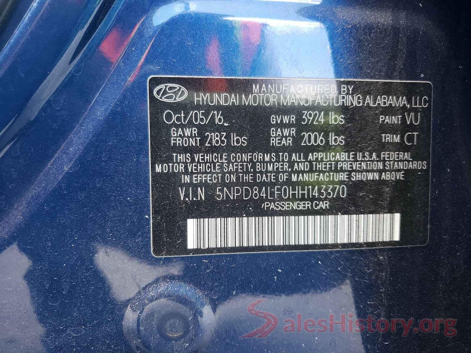 5NPD84LF0HH143370 2017 HYUNDAI ELANTRA