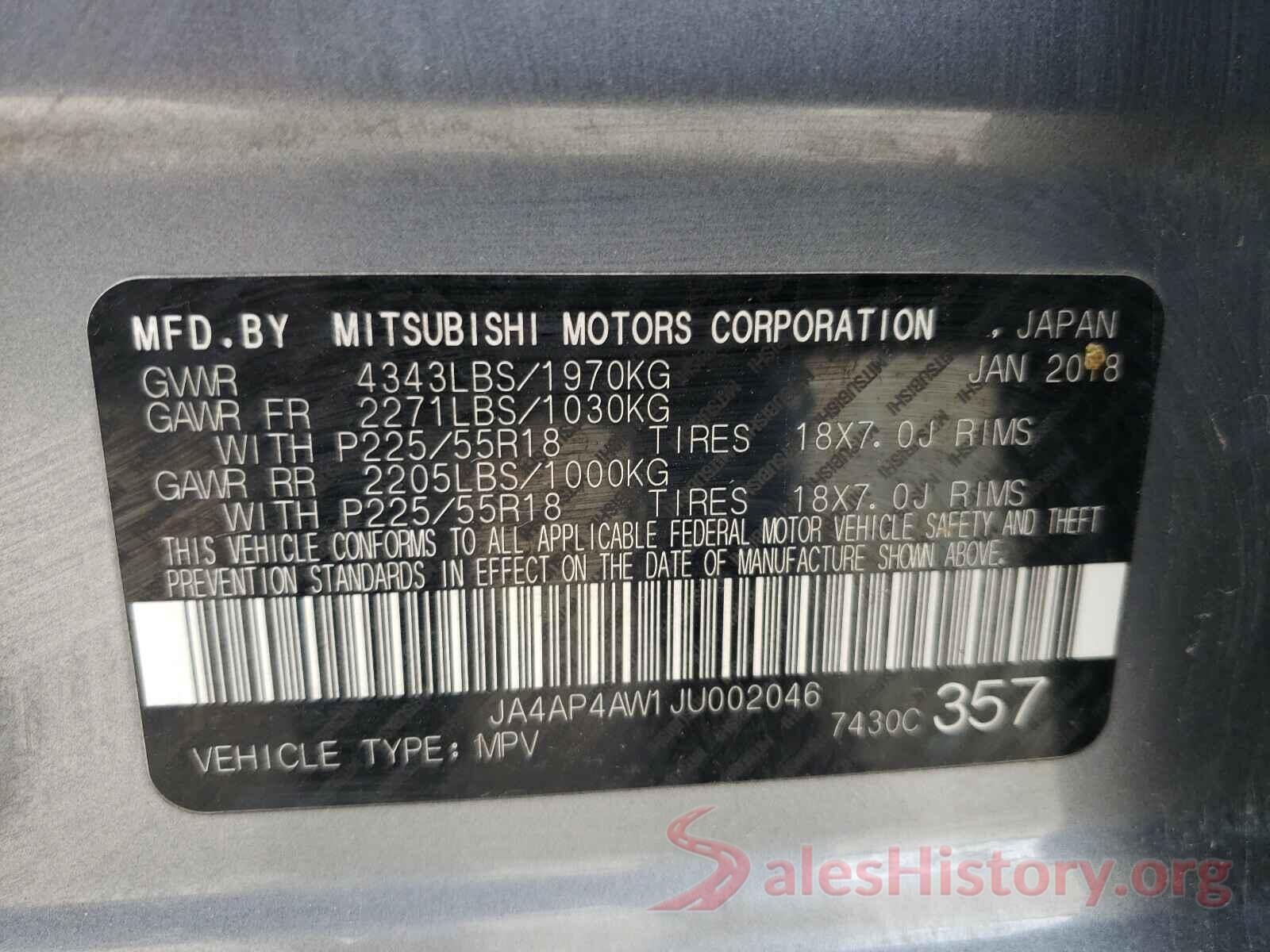 JA4AP4AW1JU002046 2018 MITSUBISHI OUTLANDER