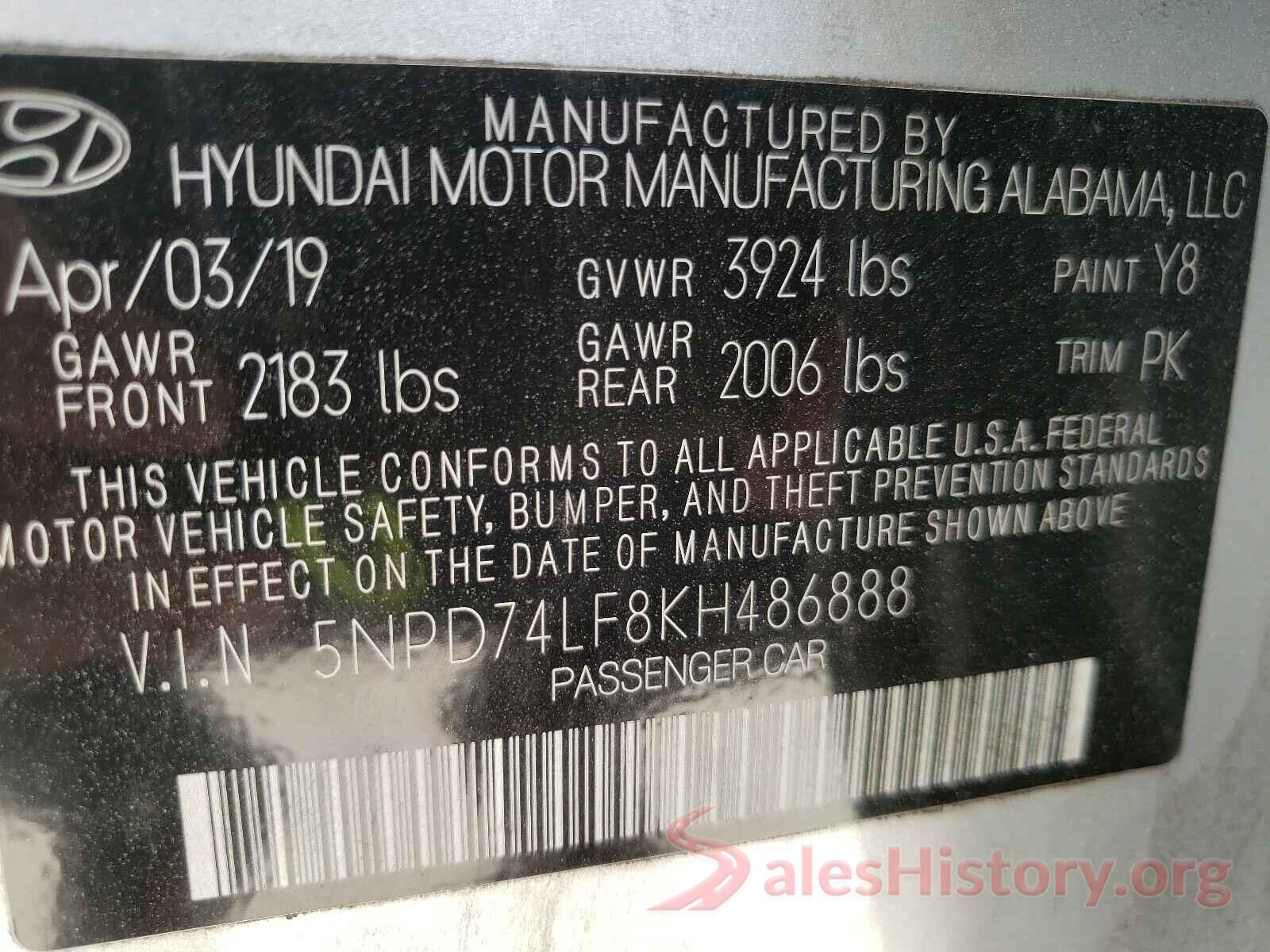 5NPD74LF8KH486888 2019 HYUNDAI ELANTRA