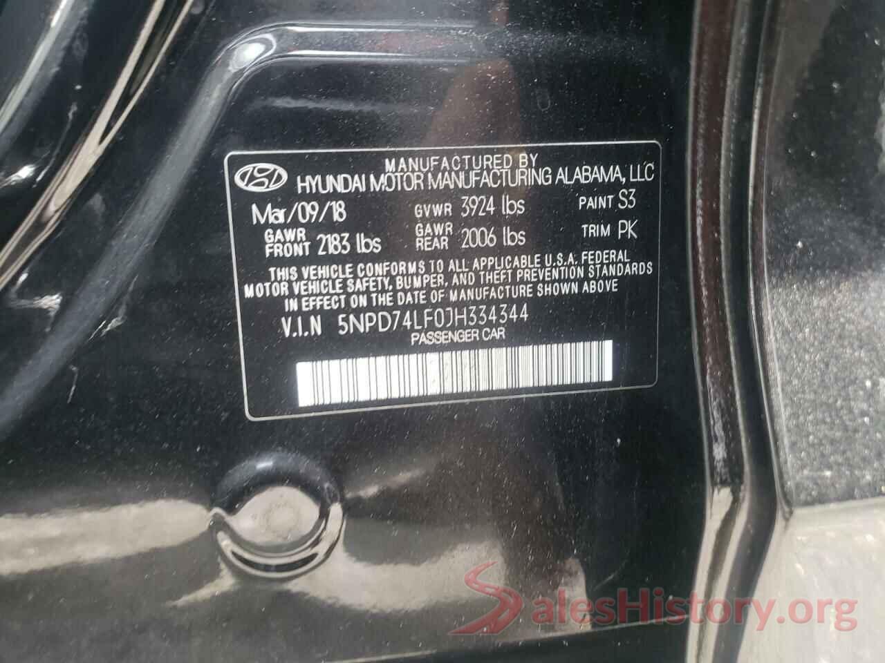 5NPD74LF0JH334344 2018 HYUNDAI ELANTRA