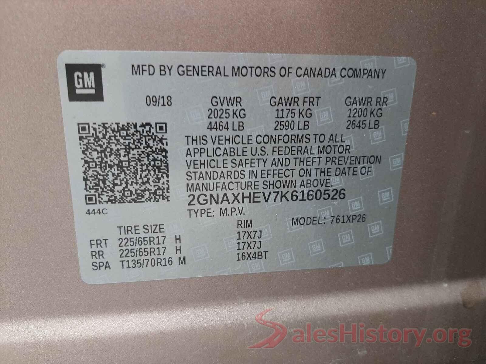 2GNAXHEV7K6160526 2019 CHEVROLET EQUINOX