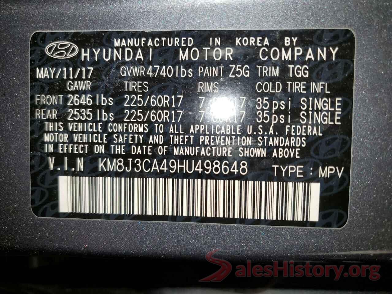 KM8J3CA49HU498648 2017 HYUNDAI TUCSON