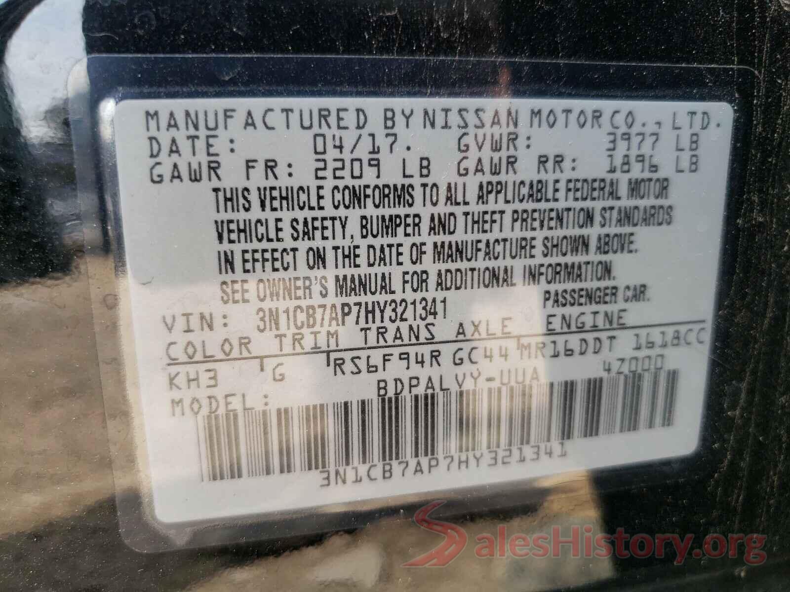 3N1CB7AP7HY321341 2017 NISSAN SENTRA