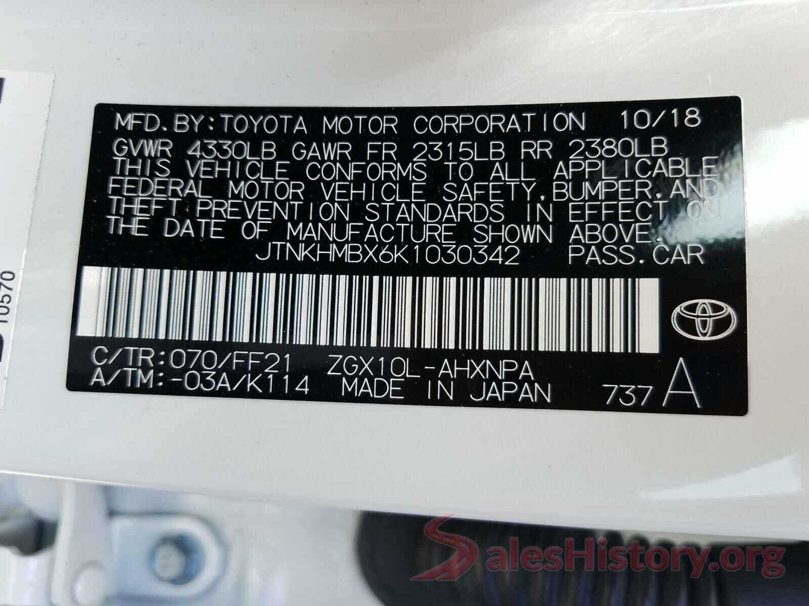 JTNKHMBX6K1030342 2019 TOYOTA C-HR